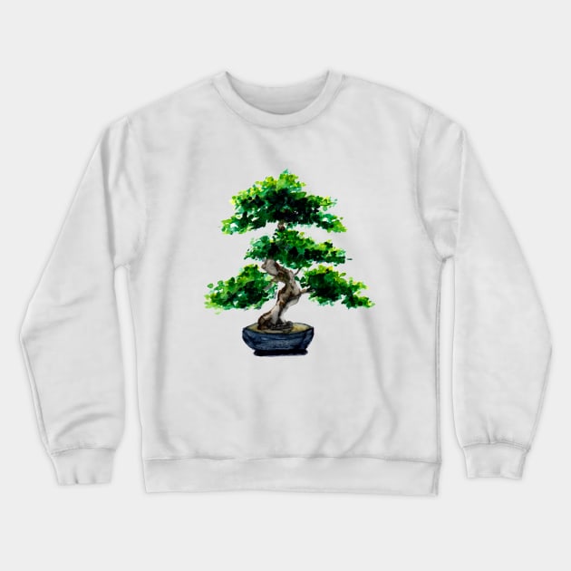 Japanese Watercolor Bonsai Tree Crewneck Sweatshirt by ZeichenbloQ